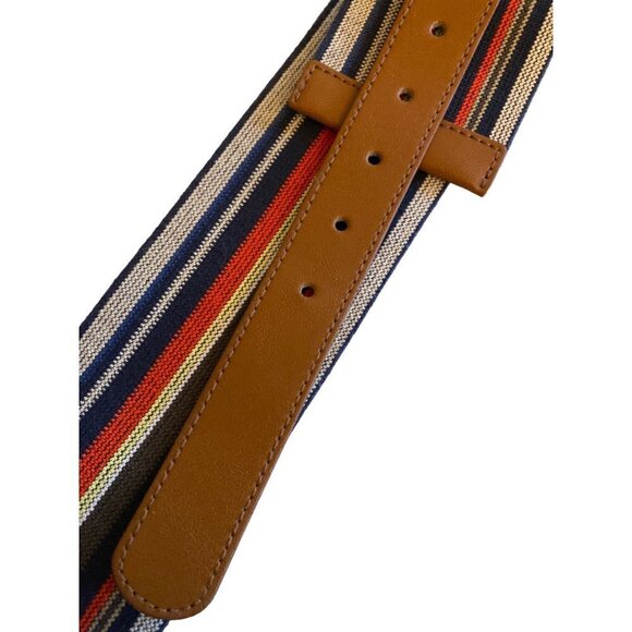 LOFT Striped Wide Stretch Leather Trim Waist Belt Size M/L - Picture 3 of 5